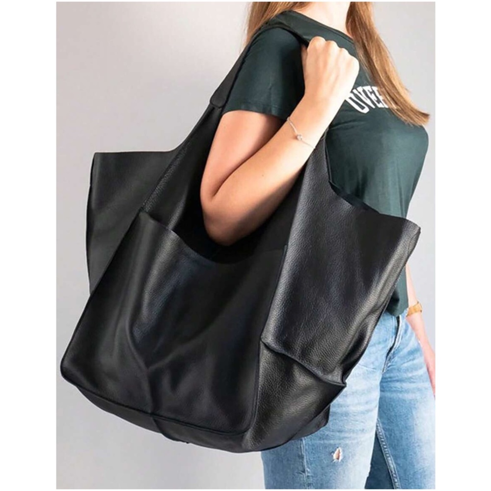Luxe Vegan Leather Minimalist Oversized Tote Bag - Picture 8 of 16